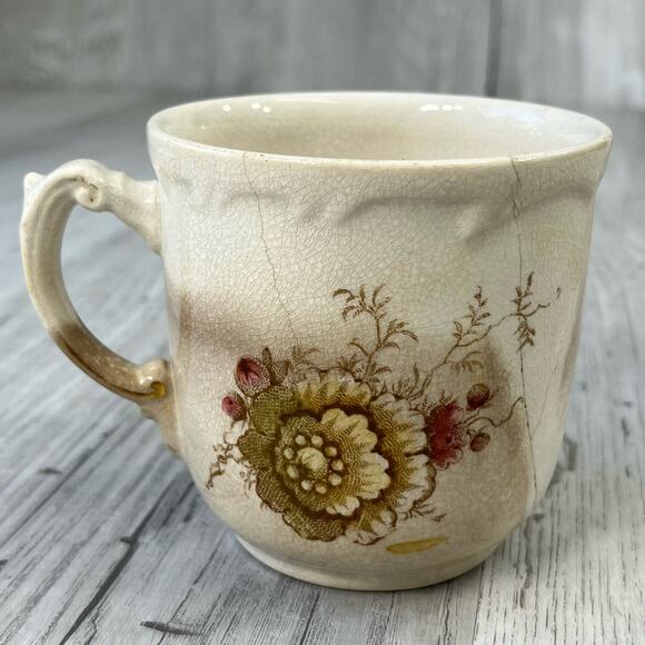 Vintage Brown Cream Red Floral Shaving Mug Cup Decor - Picture 3 of 10